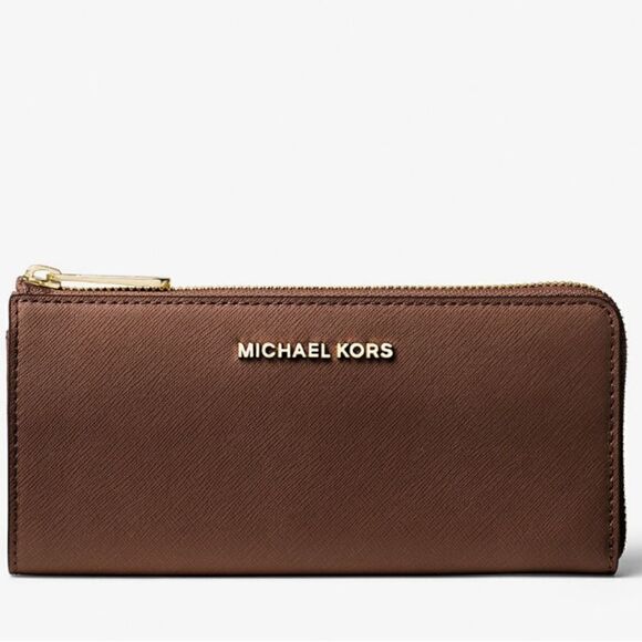 Michael Kors Jet Set Travel Large Saffiano Leather Quarter-Zip Wallet Bag Purse - Picture 2 of 12